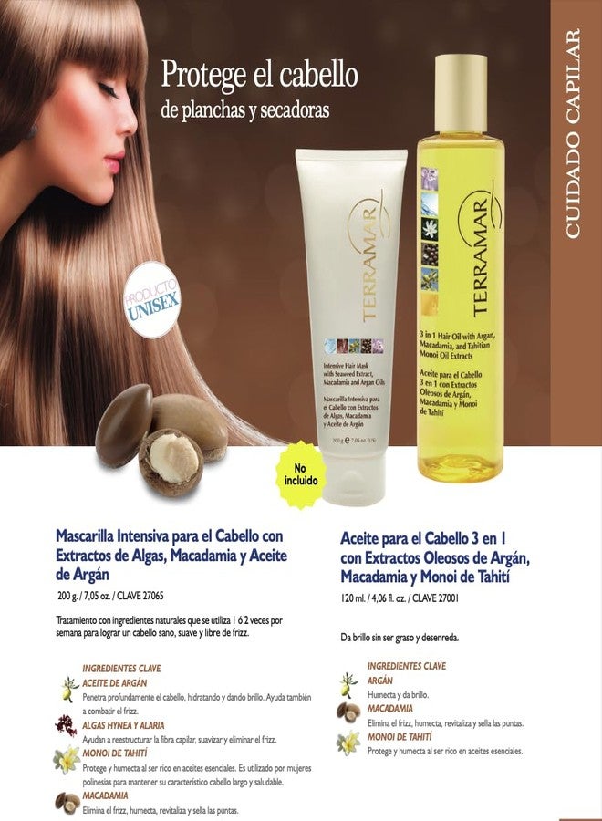 Terramar 3 in 1 Hair Oil (98ml / 3.31 fl Oz) - with Argan, Macadamia, Monoi - Nourishes, Smooths Frizz, Adds Shine, Lightweight for All Hair - Image 4